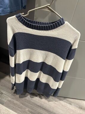 Navy and Cream Wide Stripe Knit Sweater